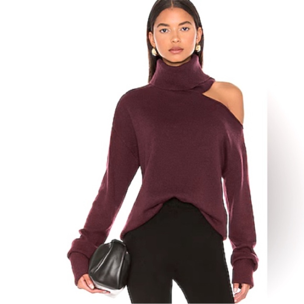 Paige Burgundy over the shoulder asymmetric Turtleneck Sweater